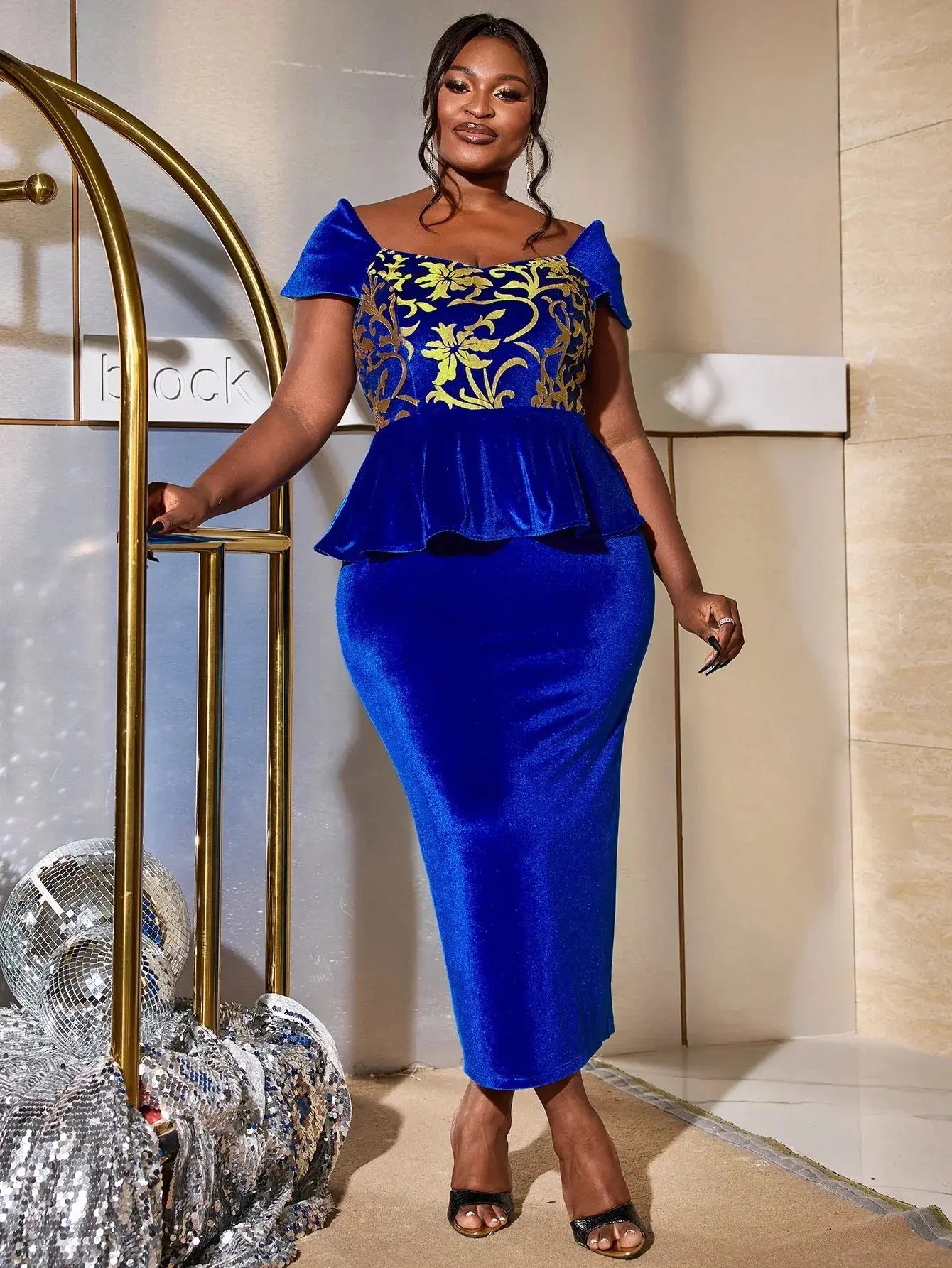 FZ Women's Elegant Off Shoulder Peplum Printed African Dress