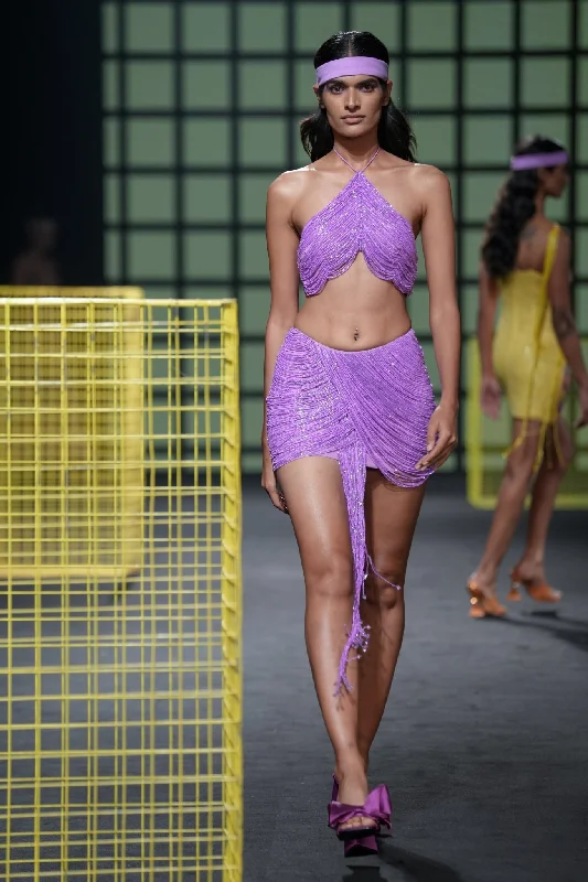 Lilac Hand Embroidered Tassel Skirt leather skirt refined