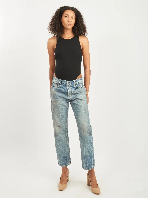 Black Racer Bodysuit Trendy Off-Shoulder Bodysuit