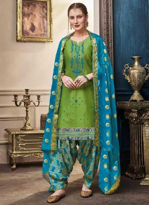 Green Satin Cotton
 Dress Patiyala Tunics Yoga stretchy