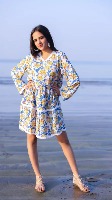 Noroke Cupro Modal Midi Floral Dress - Yellow
