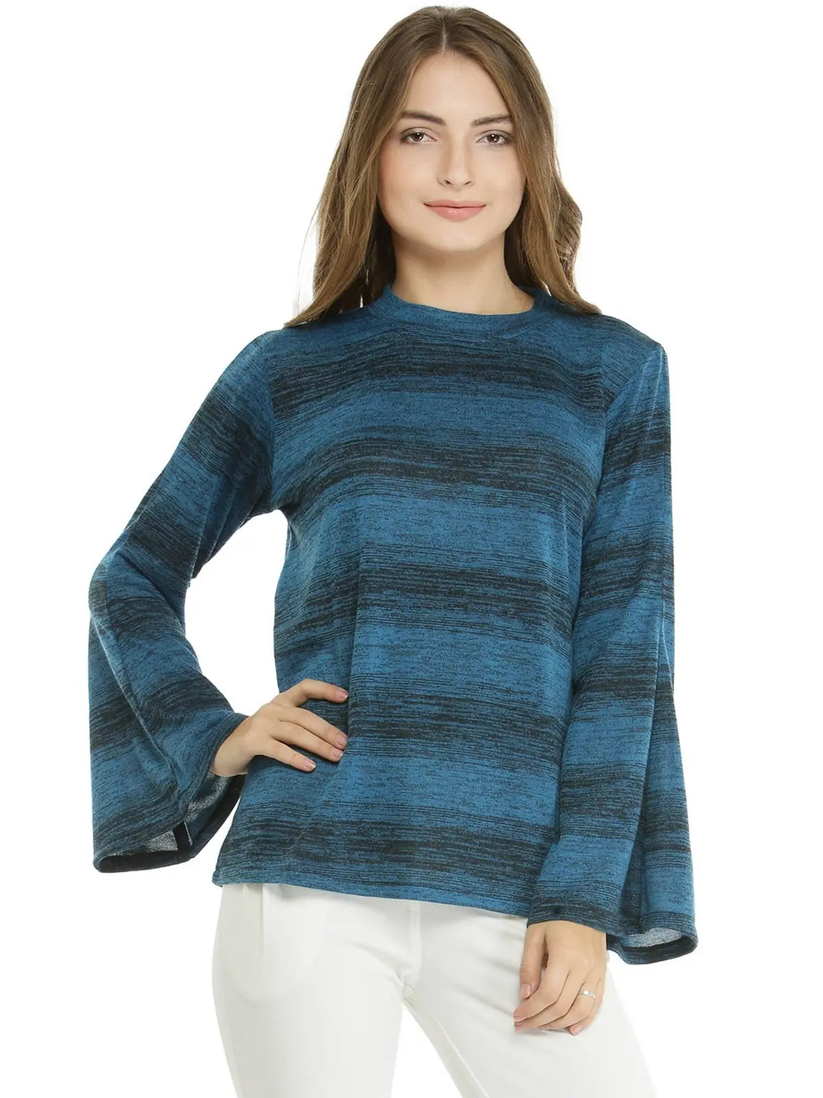 Huge Bell Sleeves Sweater Spandex Blend Rayon Blend Denim Blend