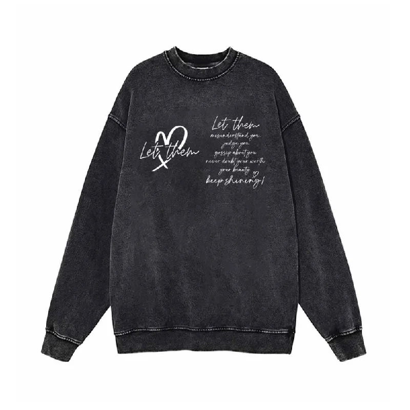 Let Them Keep Shining Vintage Washed Sweatshirt Hoodie with High-Low Hem Asymmetrical Trendy