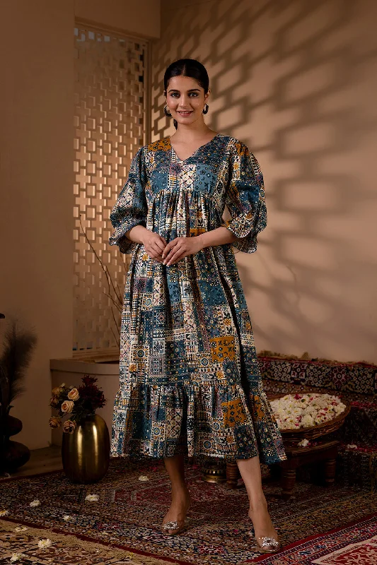 Women Multi Ethnic Printed Flared Dress - Rasiya