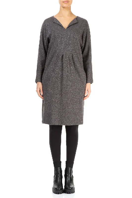 V-Neck Grey Glitter Cotton Dress