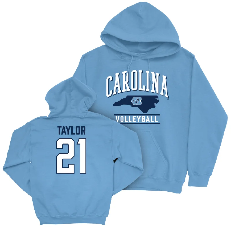 UNC Women's Volleyball Carolina Blue Arch Hoodie   - Jackie Taylor Hoodie with Hem Detail Decorative Unique