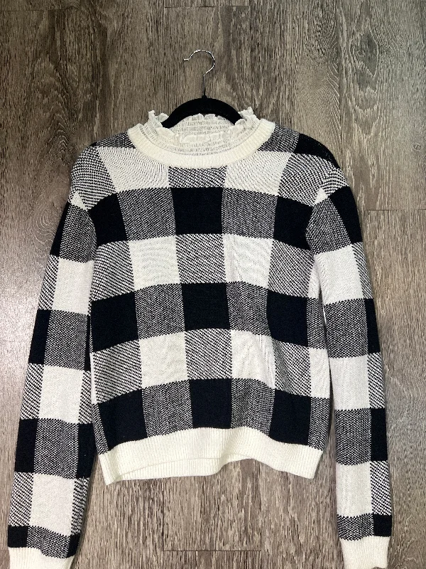 Anthropologie Gingham Ruffle Mock Sweater (Size Small) Hooded Sweater Collared Sweater Shawl Collar
