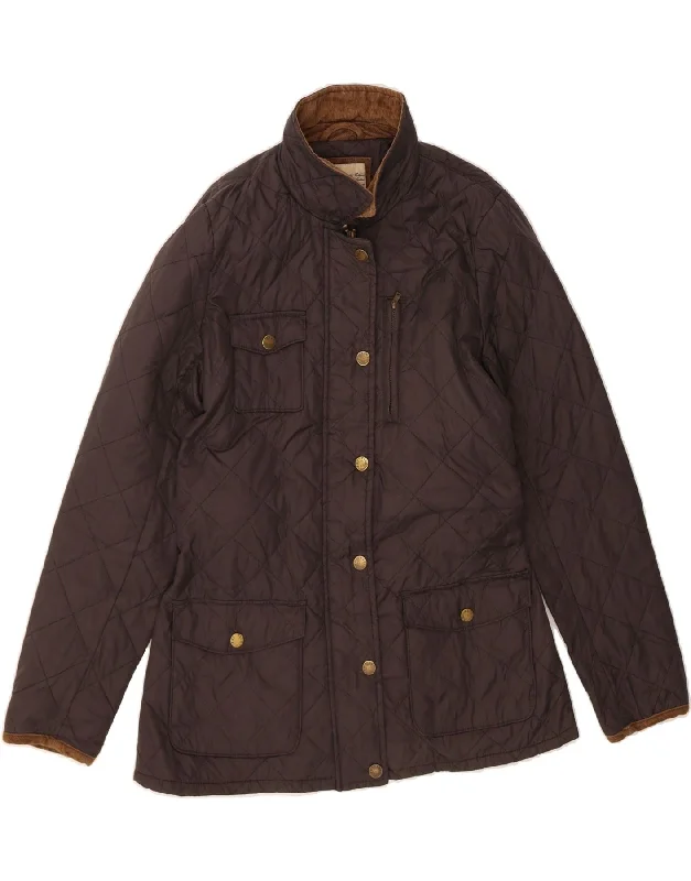 FAT FACE Womens Quilted Jacket UK 12 Medium Black Nylon Snapped Jacket Toggled Jacket Drawstring Jacket