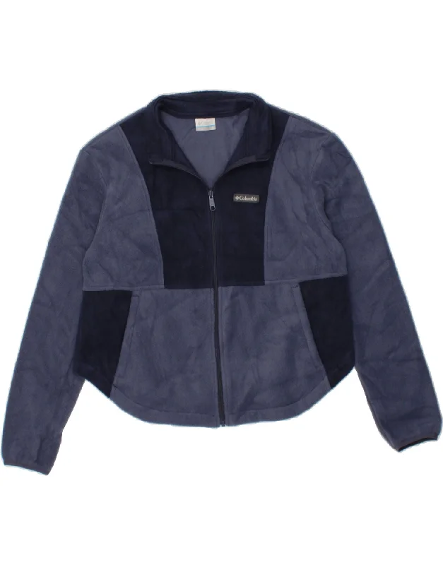 COLUMBIA Womens Fleece Jacket UK 18 XL Blue Colourblock Polyester Denim Jacket Leather Jacket Suede Jacket
