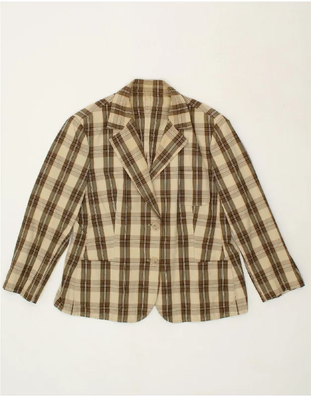 BURBERRY Womens 2 Button Blazer Jacket UK 12 Medium Beige Check Cotton Front Pockets Side Pockets Patch Pockets