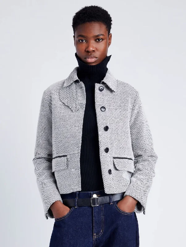 Proenza Schouler Rosie Jacket in Soft Twill Coating in White/Grey Rayon Jacket Velvet Jacket Corduroy Jacket