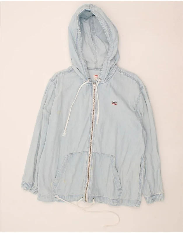 LEVI'S Womens Hooded Denim Jacket UK 14 Medium Blue Oversized Jacket Tailored Jacket Straight Jacket