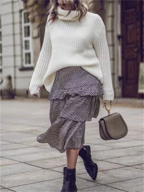 Fashion Women'S Knitted Sweater Striped Suit Skirt Chenille Fabric Brocade Fabric Lace Fabric