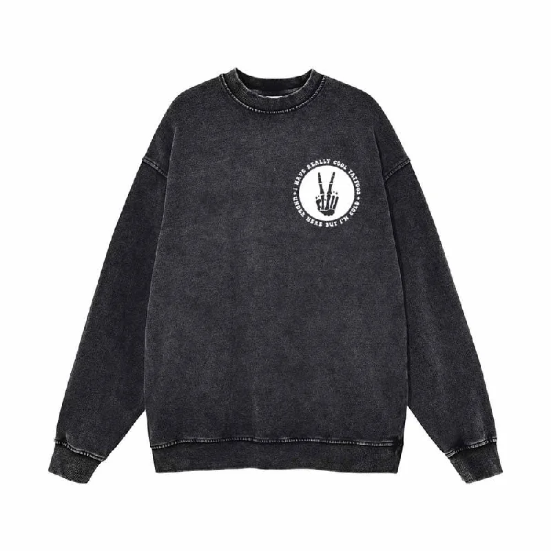 I Have Really Cool Tattoos Skull Yeah Gesture Sweatshirt Hoodie with Belted Waist Structured Tailored