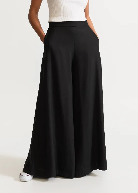 Women's Palazzo Linen Pants  Black Trendy Work Pants