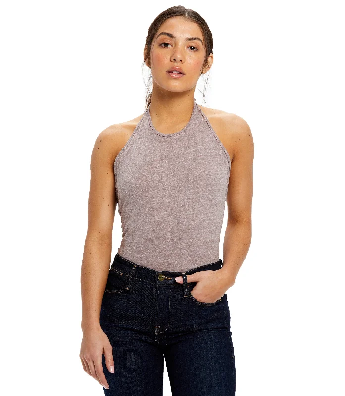 Women's Halter Bodysuit Fashionable Bodysuit with Frill Detail