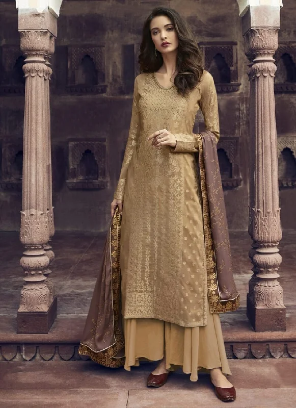 Beige Jacquard Silk Dress Sharara Tunics Wedding white