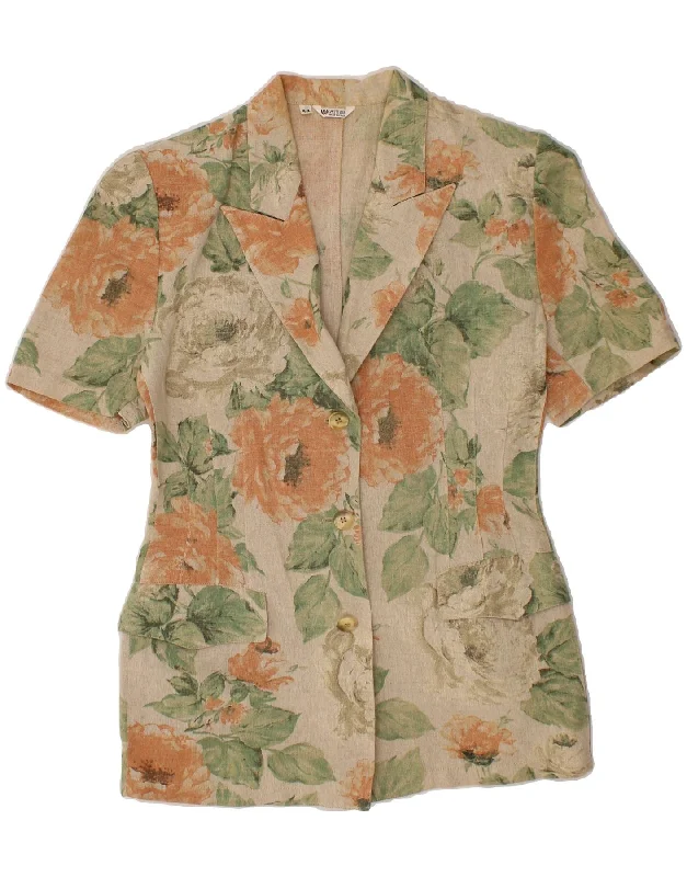 VINTAGE Womens Short Sleeve Blazer Jacket IT 44 Medium Grey Floral Trench Coat Raincoat Waterproof Jacket
