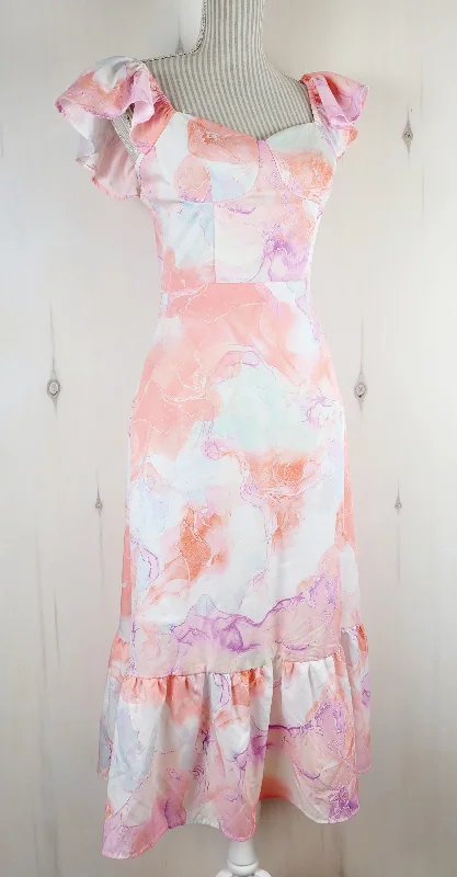 WATERCOLOUR PASTEL DRESS LADIES MEDIUM PRE-LOVED