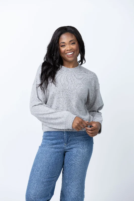 White + Warren Cashmere Mini Heart Sweatshirt in Grey Heather Hoodie with Hem Patch Decorative Personalized