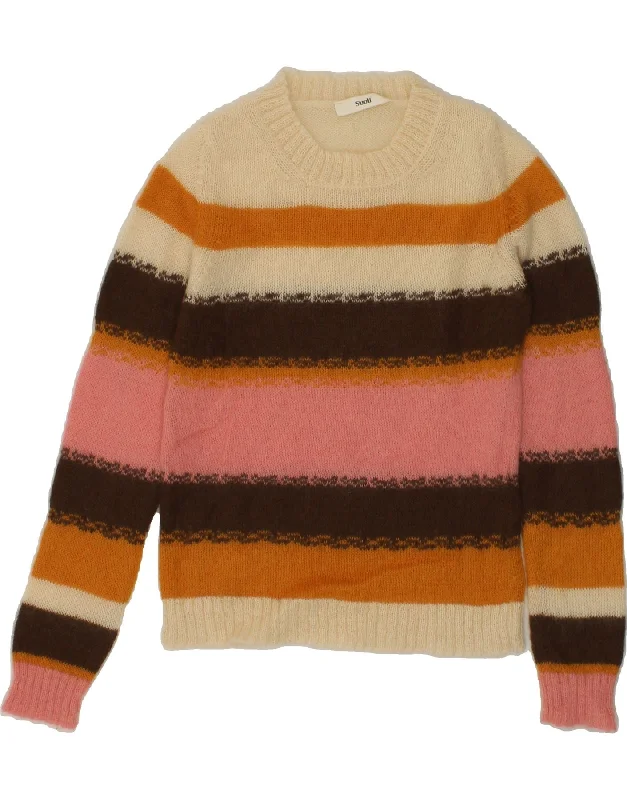 VINTAGE Womens Boat Neck Jumper Sweater UK 10 Small Multicoloured Ribbed Striped Patterned