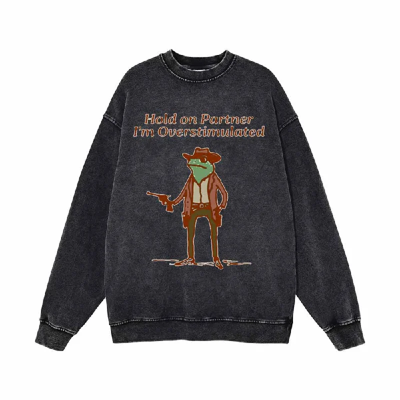 Hold On Partner Frog Cowboy Gunner Pattern Sweatshirt Hoodie with Set-In Sleeves Structured Classic