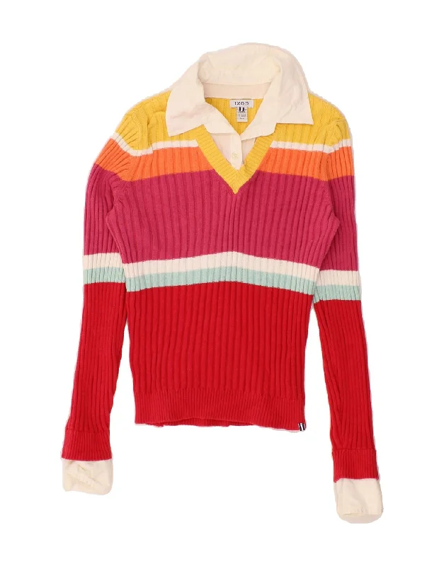 IZOD Womens Polo Neck Jumper Sweater UK 10 Small Multicoloured Colourblock Jersey Fabric Tulle Fabric Batik Fabric