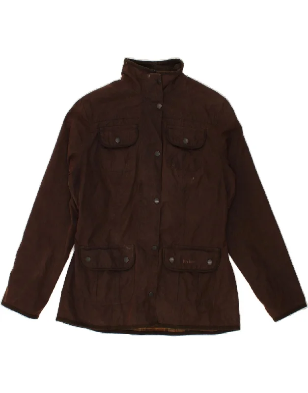 BARBOUR Womens Utility Jacket UK 12 Medium Brown Cotton Ribbed Jacket Pleated Jacket Ruffled Jacket