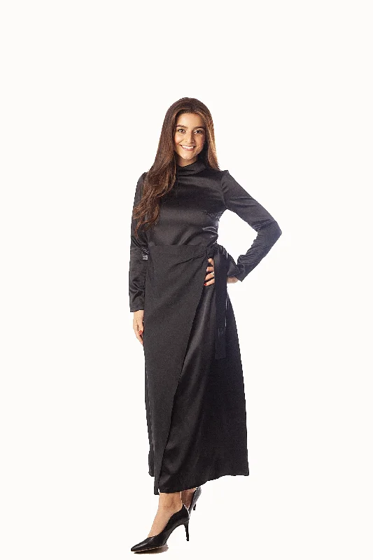 Side Swept Sirt Satin Feel Dress Off-the-shoulder Chic Trendy