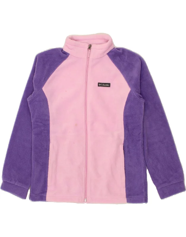 COLUMBIA Womens Fleece Jacket UK 18 XL Pink Colourblock Polyester Stand-Up Collar Roll-Neck Collar Turtle Neck