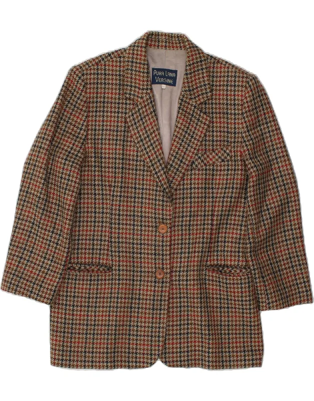 VINTAGE Womens 2 Button Blazer Jacket IT 46 Large Grey Houndstooth Wool Lace Jacket Ribbed Jacket Sequined Jacket