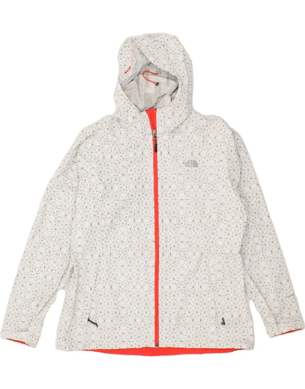 THE NORTH FACE Womens Hooded Rain Jacket UK 18 XL White Geometric Nylon Notch Collar Peter Pan Collar Cowl Neck