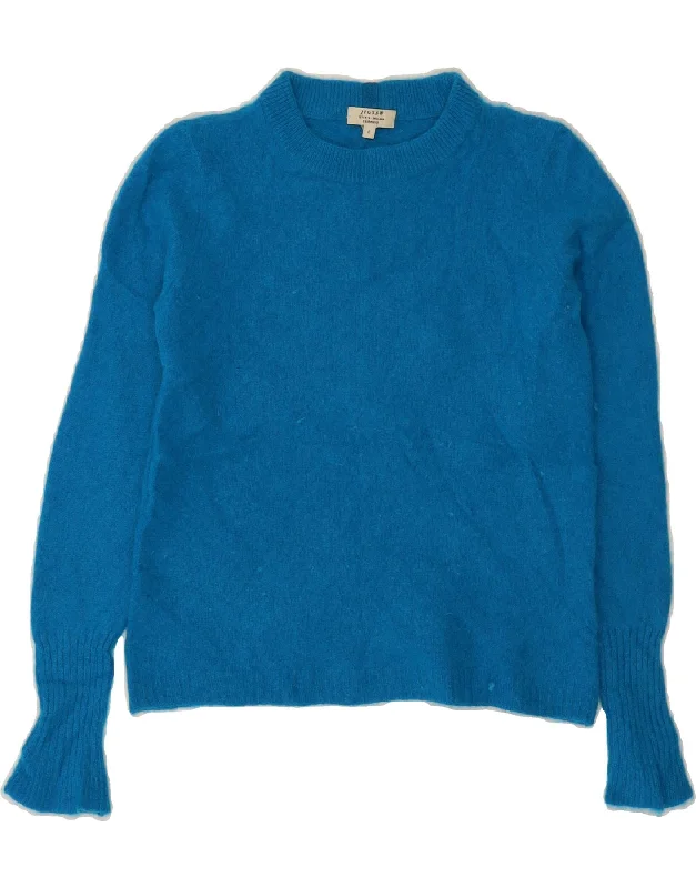 JIGSAW Womens Crop Crew Neck Jumper Sweater UK 14 Large Blue Cashmere Elegant Classic Vintage