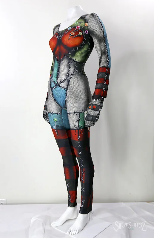 Women's "Patched Up Doll" - Pull-Up Scoop-Neck Bodysuit Fashionable Bodysuit with Snaps