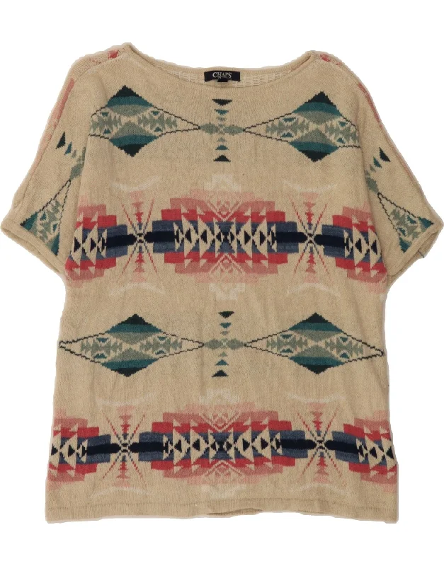 CHAPS Womens Boat Neck Jumper Sweater UK 14 Medium Beige Argyle/Diamond Ribbed Striped Patterned