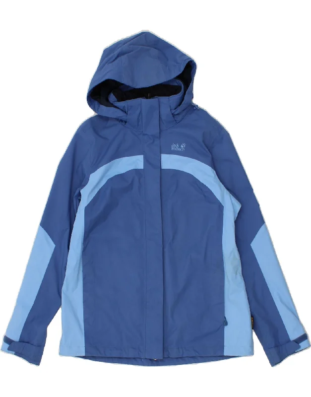 JACK WOLFSKIN Womens Hooded Rain Jacket UK 12 Medium Blue Colourblock Satin Jacket Silk Jacket Chiffon Jacket