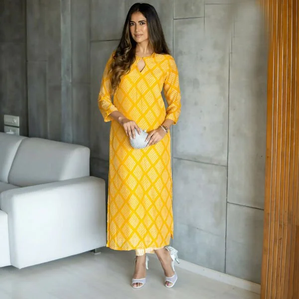 Aayaa Pure Muslin printed Kurti & Pant - Mustard Trendy Wide-Leg Pants