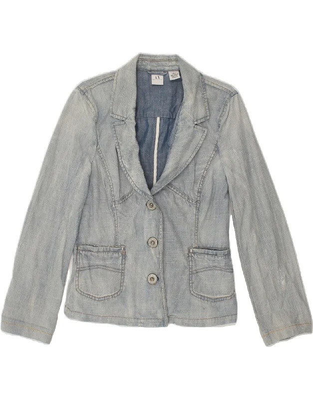 ARMANI EXCHANGE Womens Denim 3 Button Blazer Jacket UK 14 Large Blue Quilted Jacket Puffer Jacket Insulated Jacket