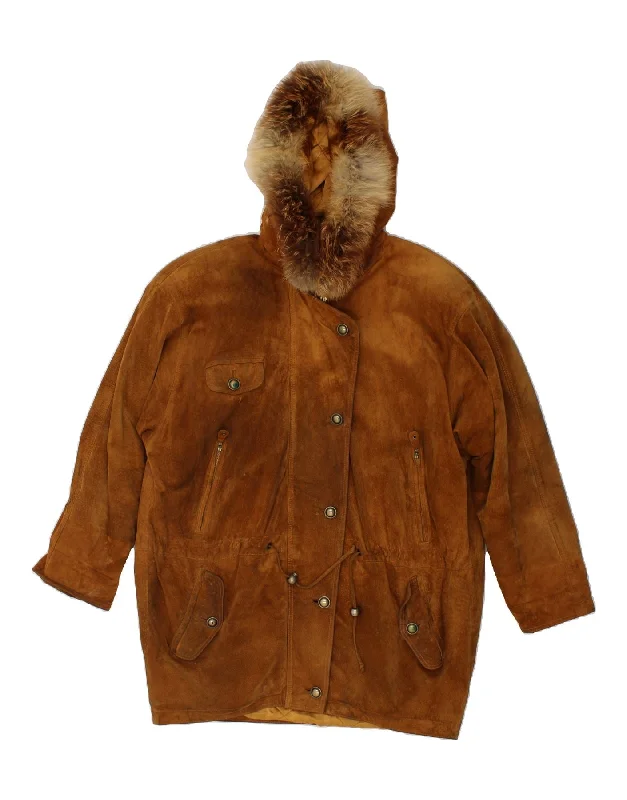VINTAGE Womens Hooded Suede Jacket UK 18 XL Brown Striped Jacket Polka Dot Jacket Floral Jacket