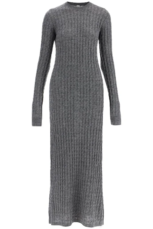 long dress in rws wool gray mélange with cable knit pattern 251 WRD0142 YA0036 GREY MELANGE