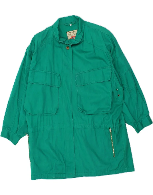 VINTAGE Womens Oversized Utility Jacket UK 14 Large Green Cotton Notch Collar Peter Pan Collar Cowl Neck