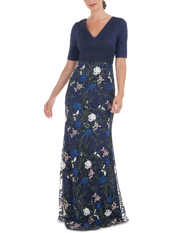 Womens Mesh Embroidered Evening Dress