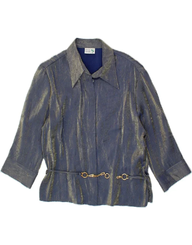 SEIDEL MODEN Womens 3/4 Sleeve Blazer Jacket EU 38 Medium Navy Blue Herringbone Jacket Checkered Jacket Solid Jacket