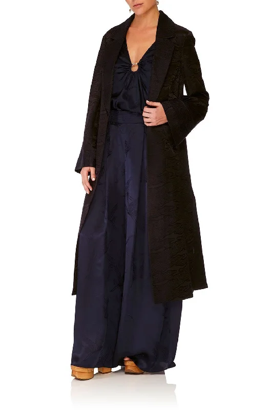 JACKET WITH TOPSTITCH DETAIL SOLID NAVY Chenille Fabric Brocade Fabric Lace Fabric