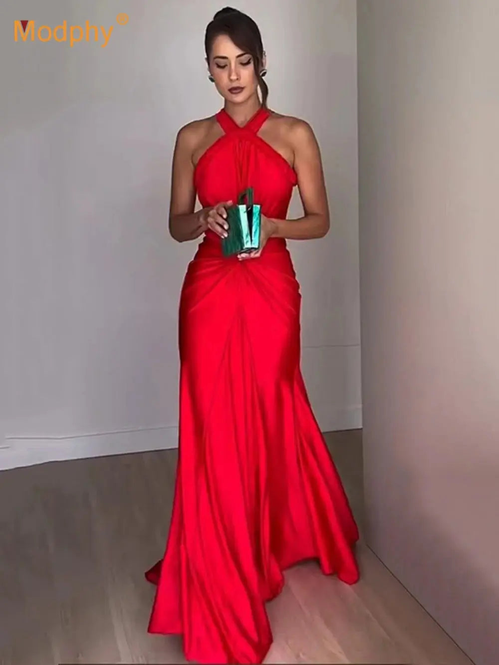FZ Women's Temperament Hollow out Twisted Pleated Floor Length Evening Dress