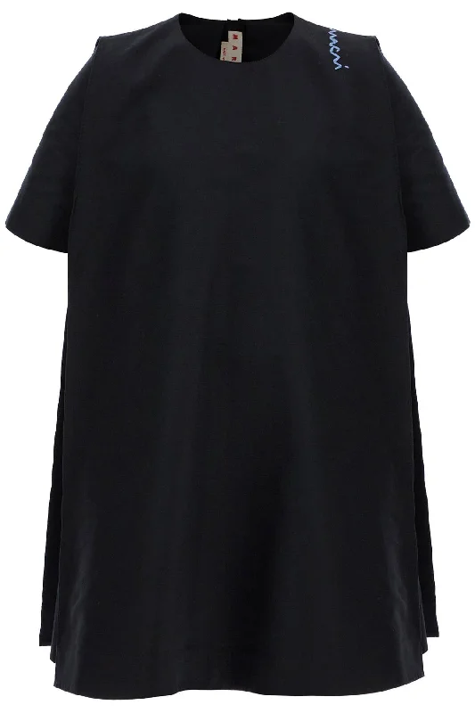 loose dress with wide neckline black cotton short sleeve ABMA1371S0TCX28 BLACK