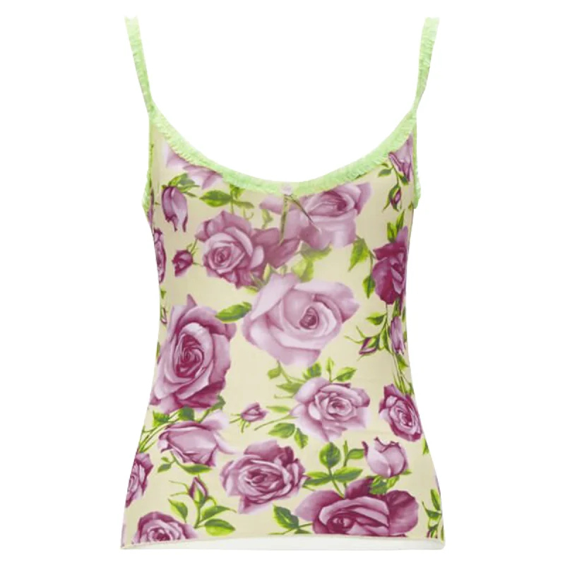 Dolce & Gabbana rose ruffle trim cami tank top low neck tank