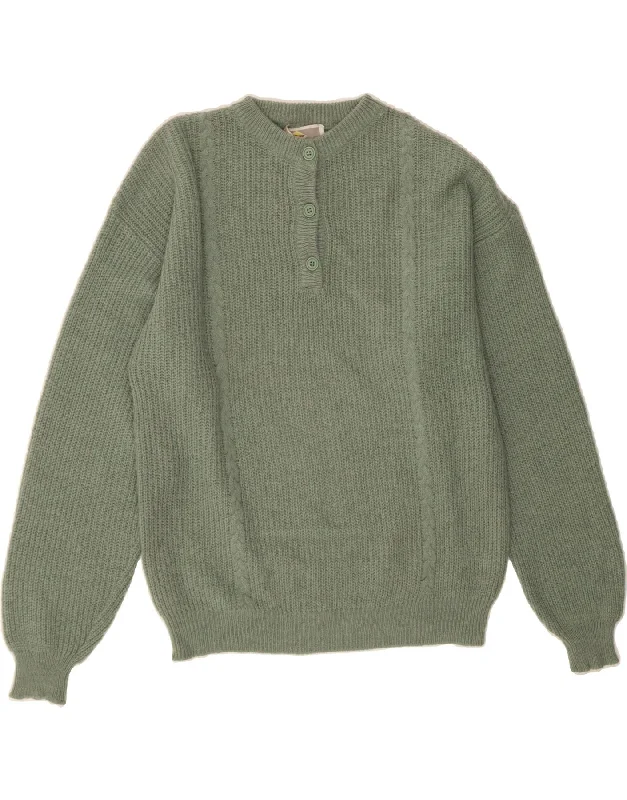 VINTAGE Womens Crew Neck Jumper Sweater UK 16 Large Green Lambswool Lace Blend Ribbed Blend Corduroy Blend