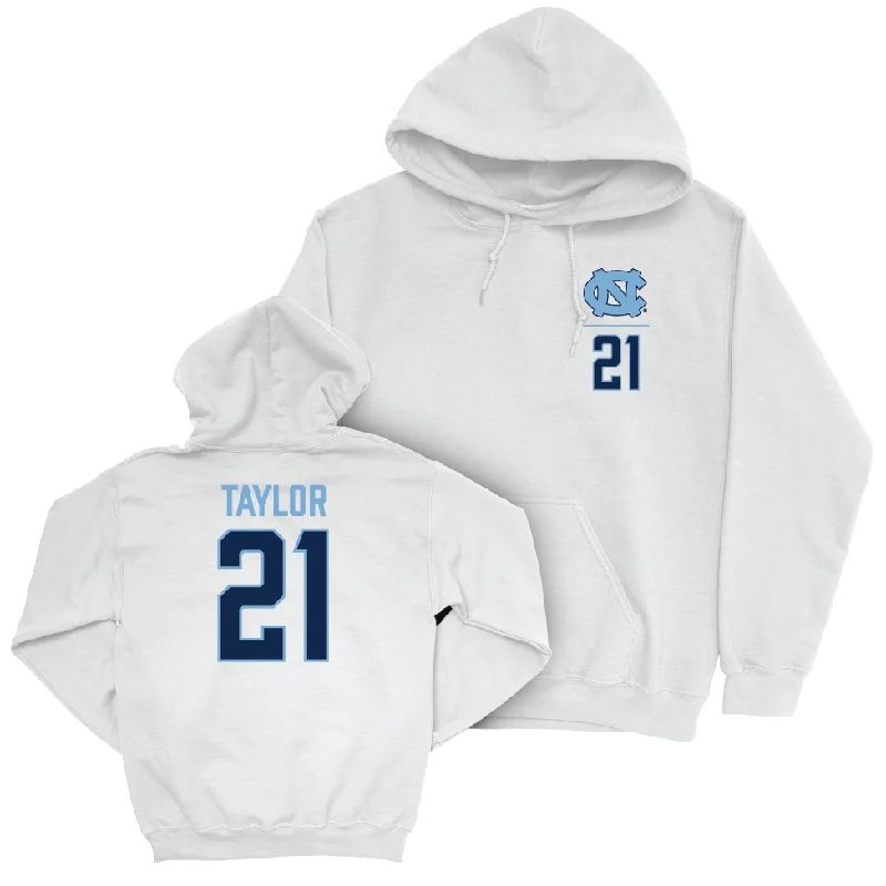 UNC Women's Volleyball White Logo Hoodie   - Jackie Taylor Hoodie with Hem Lace Feminine Delicate