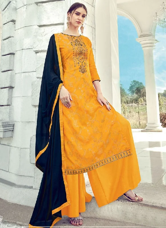 Yellow Pure Banarasi Jacquard Palazzo Dress Tunics Versatile all-occasion